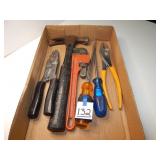 Flat of Misc. Tools-Hammer, Pipe Wrench, Pliers