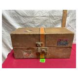 Vtg Wooden Doll Travel Trunk
