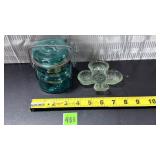 Vtg Ball Aqua Mason Jar and ashtray