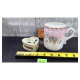 Antq Porcelain Shaving Mug&soapstone trinket box