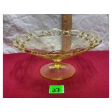 Vtg Lancaster Glass Yellow Open Work Compote