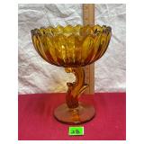 Vtg Indiana Glass Amber Lotus Blossom Compote