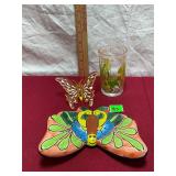 Ceramic Butterfly&Vtg Looney Tune Glass