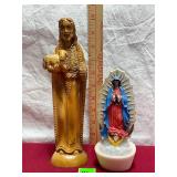 Wood Carved Good Shepherd&Our Lady of Guadalupe