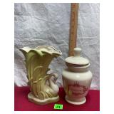 Vtg Pottery Swan Vase&Eli Lilly Apothecary Jar