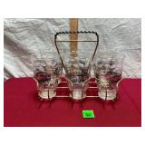 MCM Libbey Antique Autos Glass Tumbler w/caddy