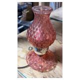 vtg. quilted pink cranberry glass hurricane lamp,