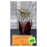 Ruby Stained Victorian Glass Syrup Pitcher