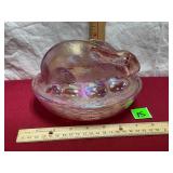 Fenton Iridescent Pink Bunny on Nest Candy dish