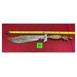 Vtg Engraved Knife with Animal Hilt