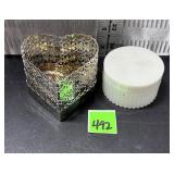 vtg. cream container and stick pins