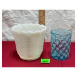 Antq Hobbs Brockunier Coin Spot Tumbler&Milkglass