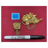Vtg. Art nouveau angel cherub brooch&earring