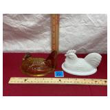 Vtg Amber&Milk Glass Hen Lids only