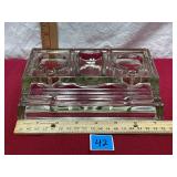 Vtg Glass Double Inkwell Desk Organizer