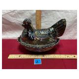 Vtg Fenton Carnival Glass Hen on a Nest