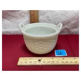 Vtg Milkglass Hen Basket w/handles