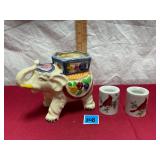 Vtg Elephant Planter&Ceramic CardinalCandle Holder