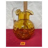 vintage amber thumbprint glass pitcher,