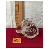 hand-blown clear art glass paperweight rabbit