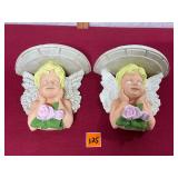 Hand Painted plaster cherub wall scones