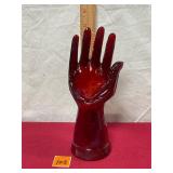 vtg. RED AMBER  Glass Hand Ring Holder Display