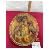 1920s chalkware wall plaque featuring Asian women