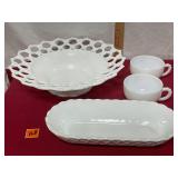 vintage milk glass serving items
