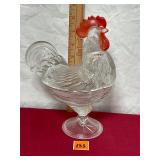 Vintage LE Smith Clear Glass with Red Comb Rooster