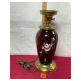 boudoir lamp hand-painted dark red glass