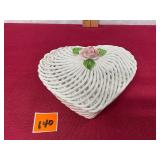 Vtg Spanish Ceramic Basket Weave- bowl with lid.