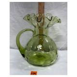 vintage hand-blown green glass pitcher