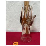 vintage pink glass hand ring holder,