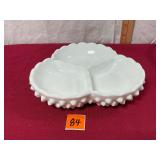Vtg. Fenton white hobnail milk glass three-part