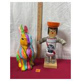 Painted ceramic rabbit&beer can ashtray