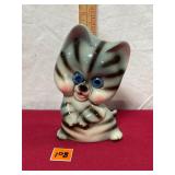 vtg. porcelain tabby cat figurine piggy bank