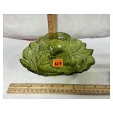 vtg Indiana Glass Avocado Green Sunflower Bowl,
