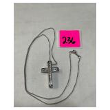 Sterling Chain&Cross Pendant w/cz stones