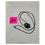 Unmarked Sterling Turquoise Pendant&925 Chain