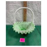 Vtg. Green Ruffled Milk Glass Basket