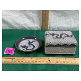 Antique Chinese cloisonnï¿½ enamel plate and box