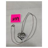 Sterling Heart Pendant w/diamond chips&Chain