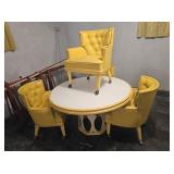 Round Table & 4 Canary Yellow Chairs on Casters