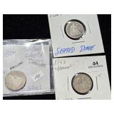 (3) 1853-1859 Liberty Seated Dime