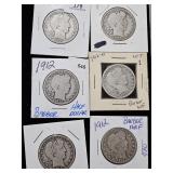(6) 1912 P, D, S, None Barber Half Dollar