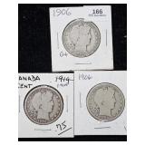 (3) 1906 Barber Half Dollar