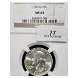 1962 D Washington Quarter NGC MS 63