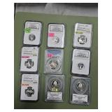(9) 1999-2008 Washington Quarter PCGS, NGC PR69DCA