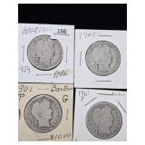 (4) 1901 P Barber Half Dollar
