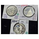 (3) 1994 S,P Comm. $1 Silver Dollar